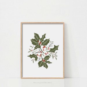 Tranh Lá và Quả mọng Lễ hội, Trang trí Giáng Sinh Vintage, Treo Lò sưởi