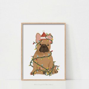 Tranh Chó Bulldog Pháp Giáng Sinh, Minh họa Chó Lễ hội, Quà cho Người yêu Chó (Frenchie)