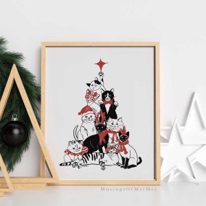 Tranh Mèo Giáng Sinh, Tranh Cây thông Noel, Quà cho Người yêu Mèo