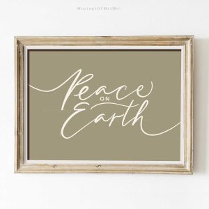 Tranh 'Peace on Earth', Trang trí Tối giản, Phong cách Giáng Sinh Vintage