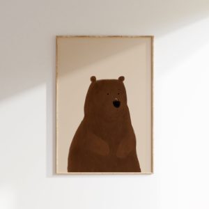 Tranh treo tường, tranh phong cảnh động vật trang trí, Nursery Bear Wall Art, Kids Room Print, Cute Bear Printable, Beige Bear Poster, Woodland Nursery Decor, Forest Animal Baby Room Printable