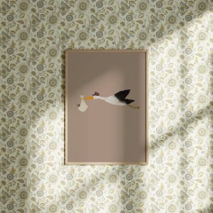 Tranh treo tường, tranh hiện đại trang trí phòng bé, Minimalist Nursery Wall Art Stork and Baby Illustration Beige Nursery Wall Art African American Girl Nursery Printable Neutral Nursery Print