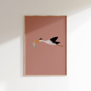 Tranh treo tường, tranh hiện đại trang trí phòng bé, Minimalist Nursery Wall Art Stork with Baby Print Nursery Flying Stork Boho Pink Nursery Decor Vintage Nursery Printable Baby Girl Nursery