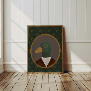 Tranh treo tường, tranh phong cảnh trang trí phòng bé, Duck Print, Dark Green Boy Nursery Decor, Vintage Duck Print, Woodland Nursery Decor, Mallard, Farm Nursery Decor, Boy's Room Illustration