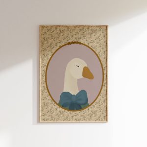 Tranh treo tường, tranh phong cảnh trang trí phòng bé, Mother Goose Print, Vintage Aesthetic Nursery, Abstract Vintage Painting, Girl's Room Goose Print, Farm Nursery Decor, Vintage Goose Print