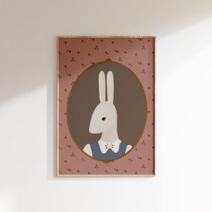 Tranh treo tường, tranh phong cảnh trang trí phòng bé, Girl's Room Vintage Rabbit Print Grandmillenial Art Bunny Nursery Print Vintage Aesthetic Nursery Abstract Vintage Painting Farm Nursery Art