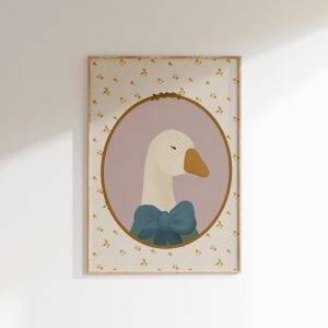 Tranh treo tường, tranh phong cảnh trang trí phòng bé, Mother Goose Print, Vintage Aesthetic Nursery, Abstract Vintage Painting, Girl's Room Goose Print, Farm Nursery Decor, Pastel Goose Print