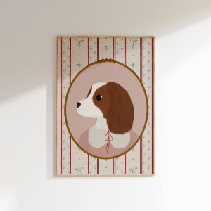 Tranh treo tường, tranh động vật trang trí phòng bé, Cavalier King Charles Spaniel Print Vintage Aesthetic Nursery Grandmillenial Room Decor Girl's Room Cavalier Dog Art Puppy Nursery Decor