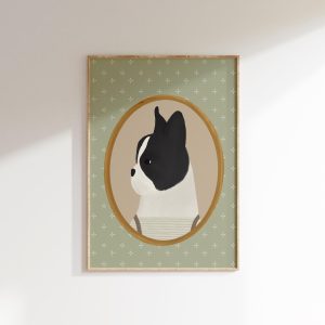 Tranh treo tường, tranh động vật trang trí phòng bé, French Bulldog Art Vintage Aesthetic Light Green Room Decor Boys Room Dog Art Puppy Nursery Decor French Bulldog Gifts Frenchie Printable