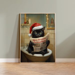 Tranh Tĩnh vật Cây thông Noel, Tranh Giáng Sinh Vintage, Trang trí Mộc mạc
