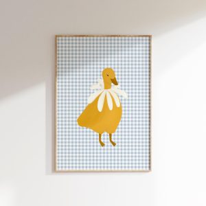 Tranh treo tường, tranh phong cảnh trang trí phòng bé, Girls Room Duck Print Cottagecore Nursery Little Girls Room Gingham Wall Art Preppy Nursery Art Blue Gingham Print Bright Nursery Decor