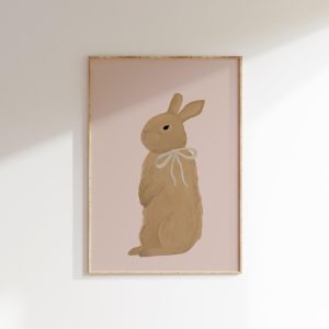 Tranh treo tường, tranh phong cảnh trang trí phòng bé, Bunny Nursery Print Little Girl Wall Art Girl's Room Bunny Print Farm Nursery Decor Baby Bunny Print Coquette Room Decor Pink Nursery Art