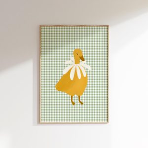 Tranh treo tường, tranh phong cảnh trang trí phòng bé, Girls Room Duck Print Cottagecore Nursery Little Girls Room Gingham Wall Art Preppy Nursery Art Green Gingham Print Bright Nursery Decor