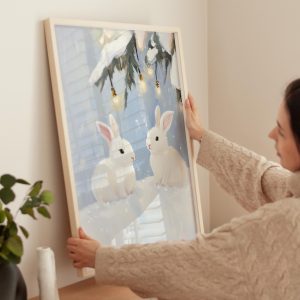 Tranh Thỏ Mùa đông, Tranh Giáng Sinh, Tranh Thỏ, Trang trí Phòng Trẻ em