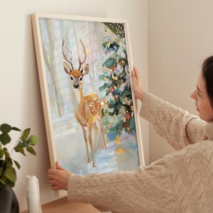Tranh Tuần lộc Mùa đông Ấm cúng, Tranh Tĩnh vật, Giáng Sinh Hồng
