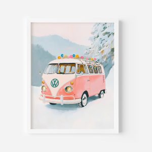Tranh Xe Van Giáng Sinh (Retro), Trang trí Hợp thời , Phong cách Groovy, Boho Hồng
