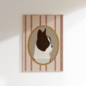 Tranh treo tường, tranh động vật chân dung trang trí, French Bulldog Art Vintage Aesthetic Grandmillenial Room Decor Boys Room Dog Art Puppy Nursery Decor French Bulldog Gifts Pet Portrait Dog