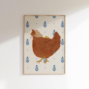 Tranh treo tường, tranh phong cảnh trang trí phòng bé, Hen Art Farm House Art Print Farmhouse Chicken Wall Art Hen and Chick Printable Farm Nursery Decor Cottagecore Poster Chicken Lover Gift