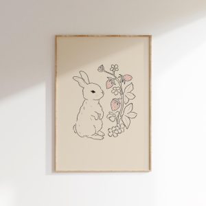 Tranh treo tường, tranh phong cảnh trang trí phòng bé, Little Girls Room Minimalist Art Bunny Rabbit Print Girl Rabbit Nursery Decor Bunny Sketch Cottagecore Nursery Pastel Girls Room Artwork