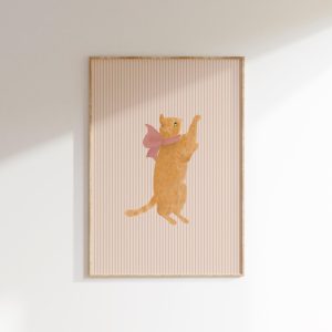 Tranh treo tường, tranh phong cảnh động vật trang trí, Little Girls Room Cute Cat Printable Cottage Nursery Cat Print Orange Cat Wall Art Girl Playroom Print Coquette Room Decor Whimsical Cat Art