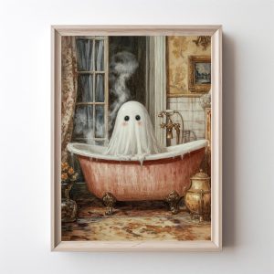 Tranh treo tường, tranh cổ điển trang trí, Vintage Ghost in Bath Ghost Halloween Wall Art Ghost Spook Halloween Bathroom Printable Vintage Ghost Halloween Decor Spooky Print