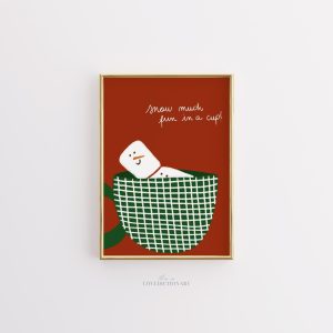 Tranh Người tuyết Kẹo dẻo, Poster Ly Ca-cao nóng Vui nhộn, Trang trí Bếp Preppy