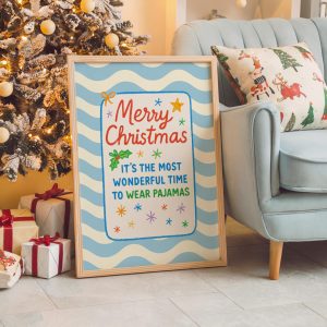 Tranh treo tường, tranh Giáng sinh trang trí, Funny Christmas Pajama Party Print: Whimsical Holiday Wall Art ( )