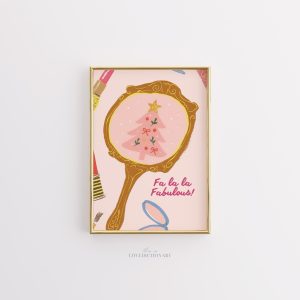 Tranh Quote 'Fa La La Fabulous', Poster Giáng Sinh Màu hồng Lộng lẫy (Glam), Tranh Cây thông Gương