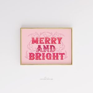 Tranh Quote 'Merry and Bright', Poster Chữ Kiểu cách Màu hồng, Trang trí Vui vẻ