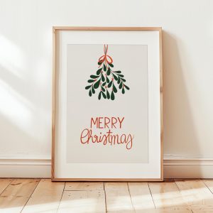 Tranh Tầm gửi 'Merry Christmas', Poster Giáng Sinh Dễ thương, Trang trí Phòng Trẻ em