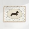 Tranh treo tường, tranh hoa động vật trang trí, Dachshund Art Dog Sketch Blue Floral Little Girls Room Dog Nursery Wall Art Weiner Dog Gifts Grandmillenial Art Dog Nursery Print Dog Poster