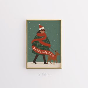 Tranh Giáng Sinh Preppy Hợp thời, Quote 'Happy Holidays', Tranh Cô gái và Tuần lộc Dễ thương