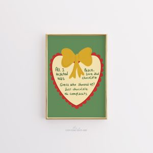 Tranh Quote 'Peace Love Chocolate', Poster Trái tim Vui nhộn, Trang trí Preppy Xanh Đỏ