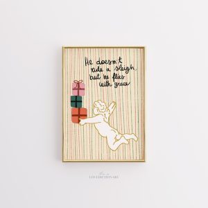 Tranh Giáng Sinh Thiên Chúa Giáo, Tranh Thiên thần Bay, Trang trí Tôn giáo Phong cách Preppy, Poster Sọc hồng