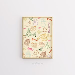 Tranh Họa tiết Doodle Giáng Sinh, Poster Phác thảo Biểu tượng Lễ hội Nhiều màu, Phong cách Preppy
