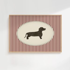 Tranh treo tường, tranh phong cảnh động vật trang trí, Dachshund Art Dog Sketch Red Thin Stripes Little Boy Room Dog Nursery Wall Art Weiner Dog Gifts Cottage Nursery Dog Prints Vintage Dog Print