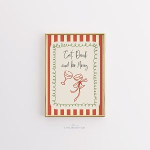 Tranh Quote 'Eat Drink and Be Merry' Bắc Âu, Minh họa Ly rượu vang Lễ hội