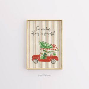 Tranh Xe hơi Giáng Sinh Phong cách Bắc Âu (Scandi), Minh họa Giao Cây thông Vui nhộn