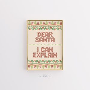 Tranh Thêu chữ thập 'Dear Santa' Vui nhộn, Phong cách Bắc Âu