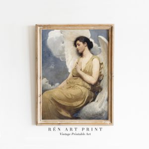 Tranh treo tường Antique Angel Print  Digital Download  Vintage Religious Wall Art  Portrait of Angel Painting