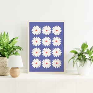 Tranh treo tường, tranh hoa trang trí, Blue Daisy Print Flower Printable Wall Art Blue Daisies Floral
