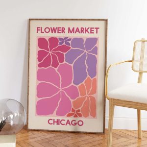 Tranh treo tường, tranh hoa trang trí, Flower Market Chicago Print Art Pink Purple Orange Floral