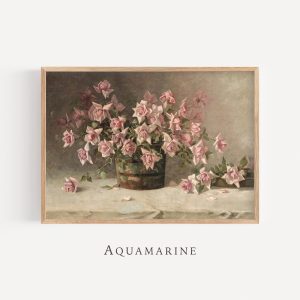Tranh treo tường, tranh hoa cổ điển trang trí, Still Life with Roses, Pink Roses Painting, Vintage Print