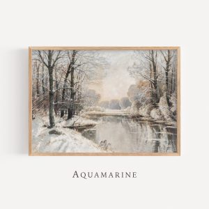 Tranh treo tường, tranh Giáng sinh mùa đông trang trí, Winter Landscape Print, Vintage Holiday Wall Art, Antique White Tones Painting, Rustic Winter Printable Art