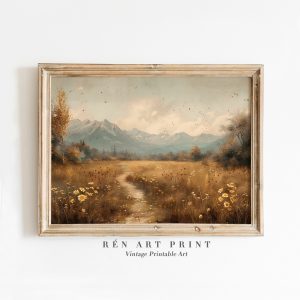 Tranh treo tường Antique Fall Landscape Painting  Rustic Printable Wall Art  Country Autumn