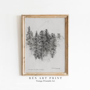 Tranh treo tường Antique Forest Sketch Printable Art  Vintage Neutral Landscape Drawing