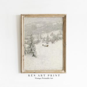 Tranh treo tường Antique Winter Print  Snowy Landscape Painting Printable Art  Vintage Neutral Wall Art