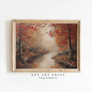 Tranh treo tường Autumn Landscape Painting  Country Farmhouse Wall Decor