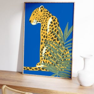 Tranh treo tường Blue Retro Leopard Print - Retro Art, Bright Bold, Leopard Cheetah, Colourful Tropical Poster