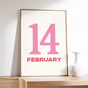Tranh treo tường February 14 Print  Digital Art Download  Valentine's Day Decor  Pink Red Wall A